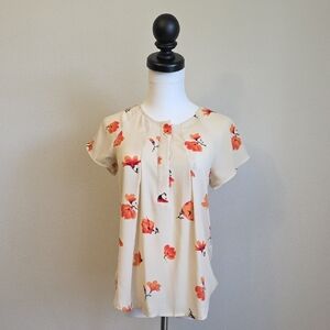 Anthropologie Ro & De Cream and Orange Floral Blouse
